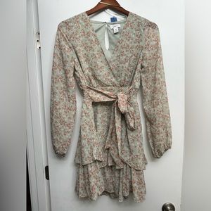 Japna dress above the knee long sleeve dress with tie around the waist